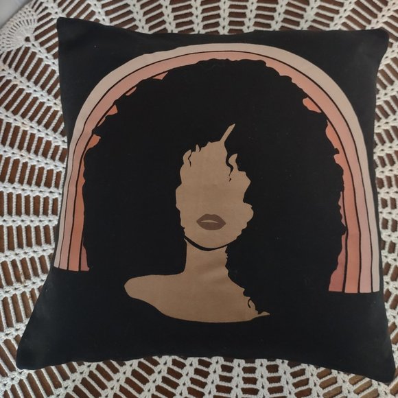 Rag Frog Revival Black woman with  rainbow Throw pillow COVER ONLY size 12"x12" - Picture 3 of 4